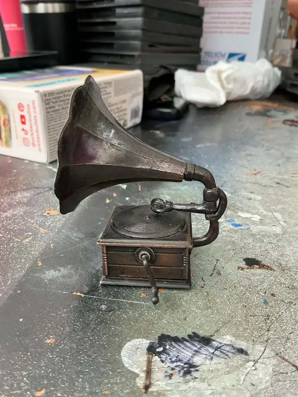 Vintage PlayMe Die Cast Metal Phonograph Gramophone Pencil Sharpener